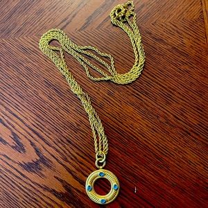 Julie Vos Long Gold Necklace with Blue Gem Stones